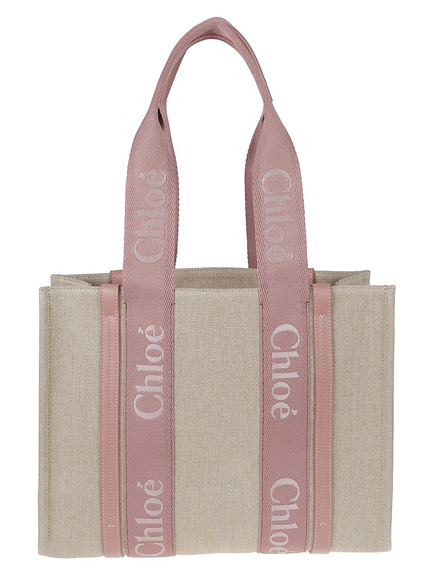 Chloé Beige Linen Woody Tote Bag
