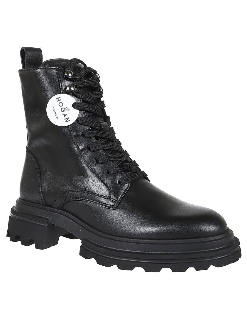 Hogan H674 Lace-Up Leather Ankle Boots