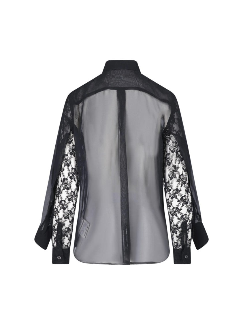 Comme Des Garçons Black Sheer Lace Button-Down Blouse