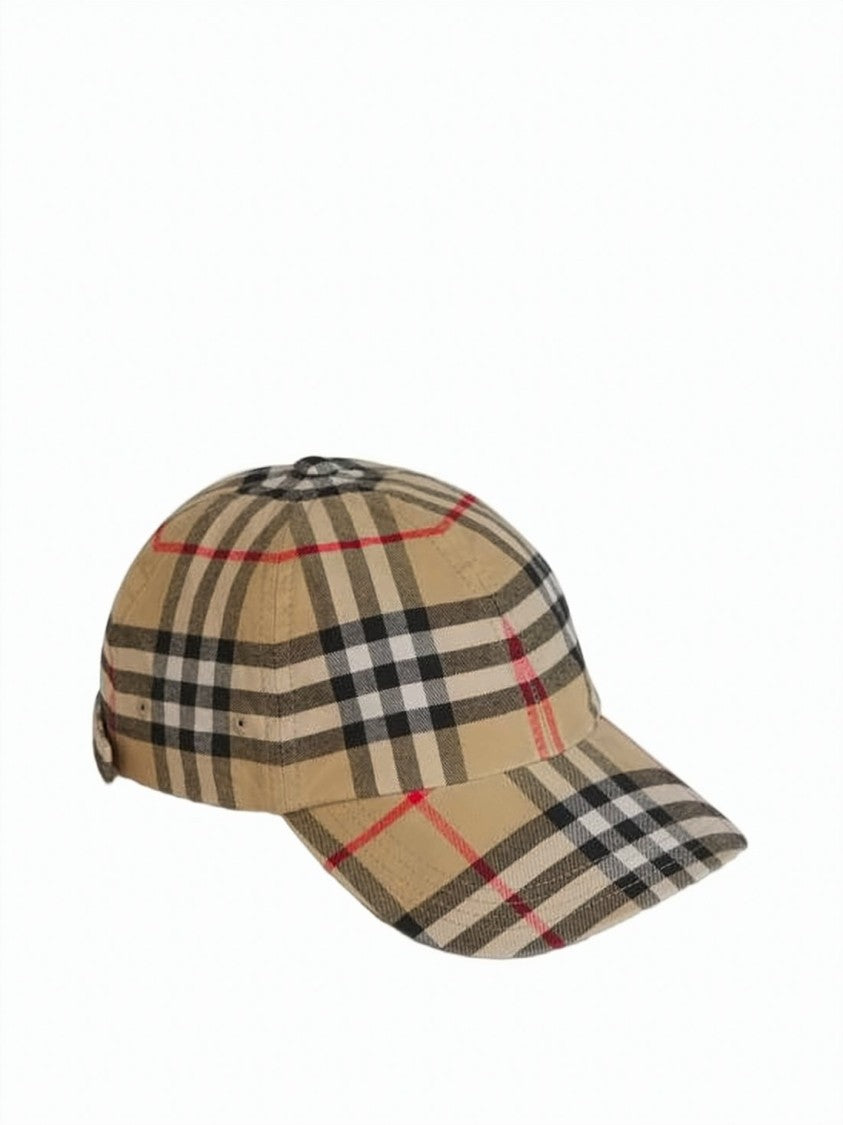 Burberry Check Pattern Cotton Baseball Cap With Adjustable Strap