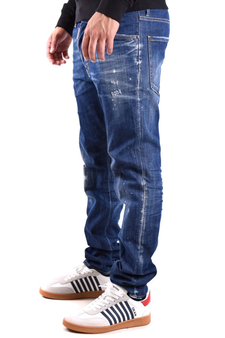 Dsquared2 Blue Cotton Paint-Splatter Distressed Jeans