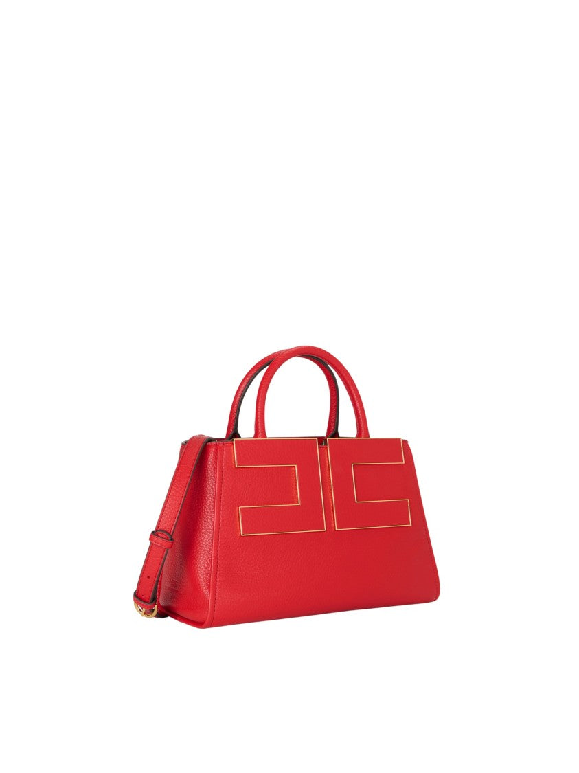 Elisabetta Franchi Trapezoidal Red Gold-Accent Handbag
