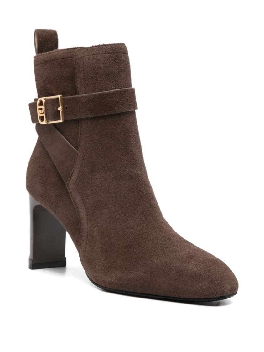 Liu Jo Brown Suede Ankle Boots With Gold-Tone Buckle
