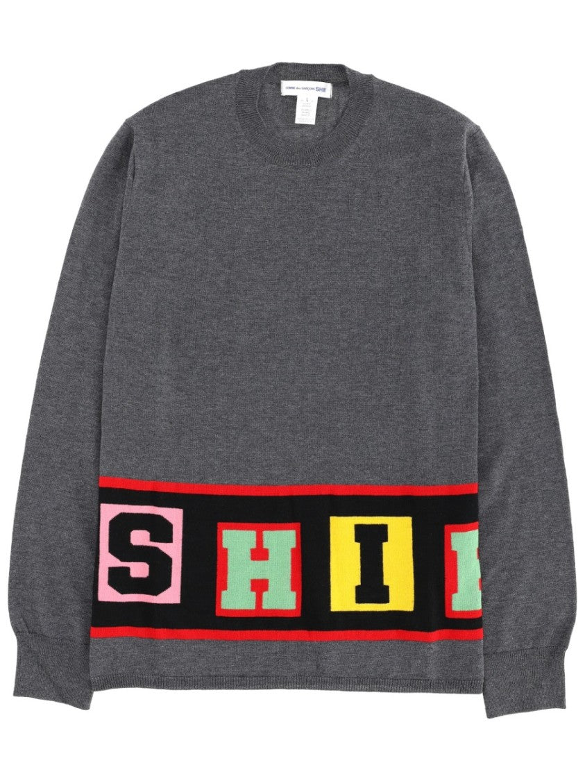 Comme Des Garçons Grey Acrylic-Blend Shirt Graphic Sweater