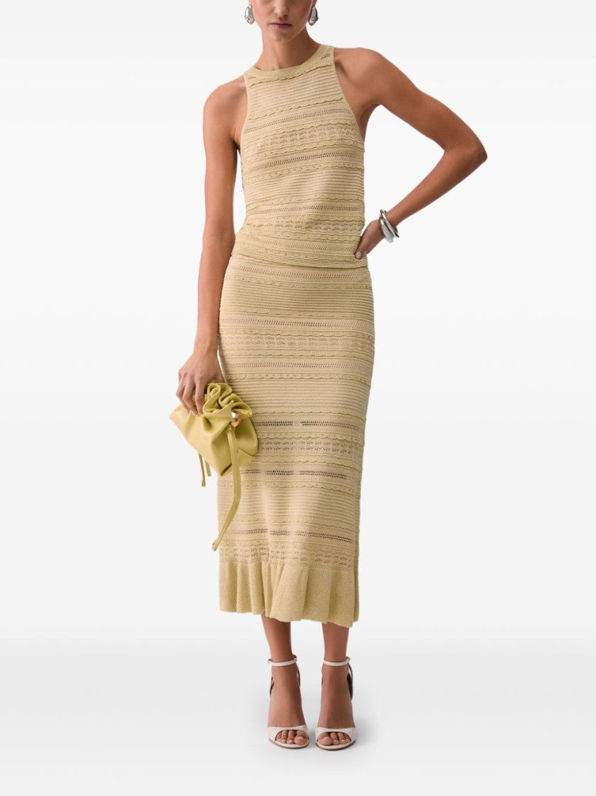 Liu Jo Yellow Flounced Hem Punched Sweater