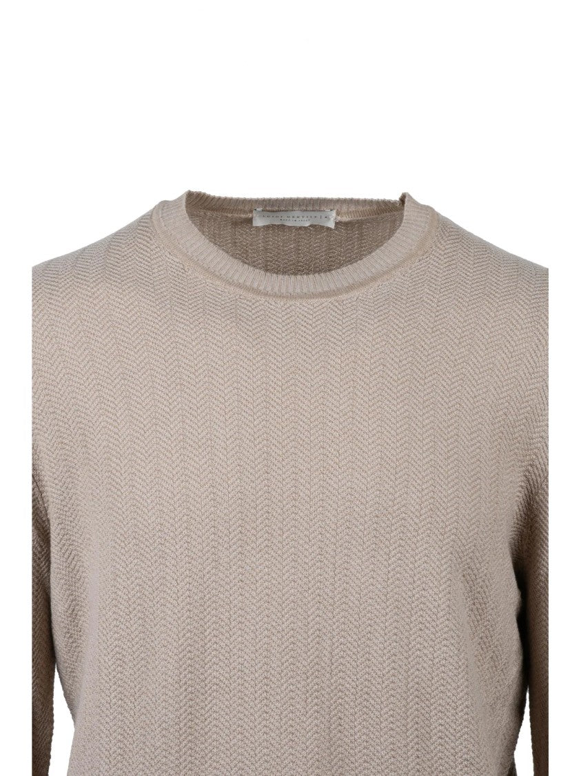 Luigi Gentile Beige Classic Crewneck Cotton Sweater
