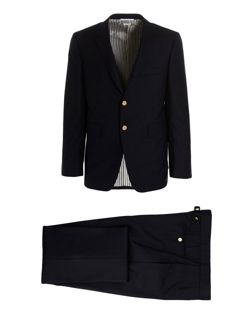 Thom Browne Tailored Wool Suit Set With Notch Lapel And Striped Lining