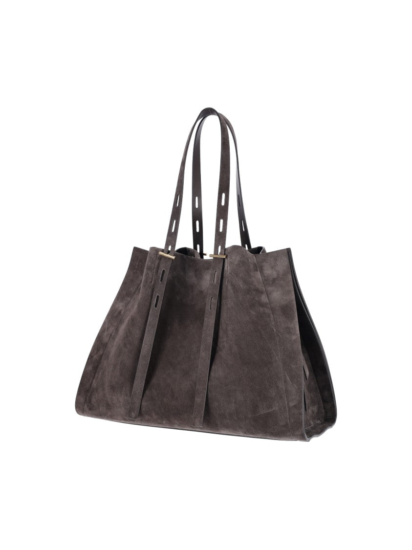 Minobossi Brown Paula Calfskin Suede Double-Handle Handbag