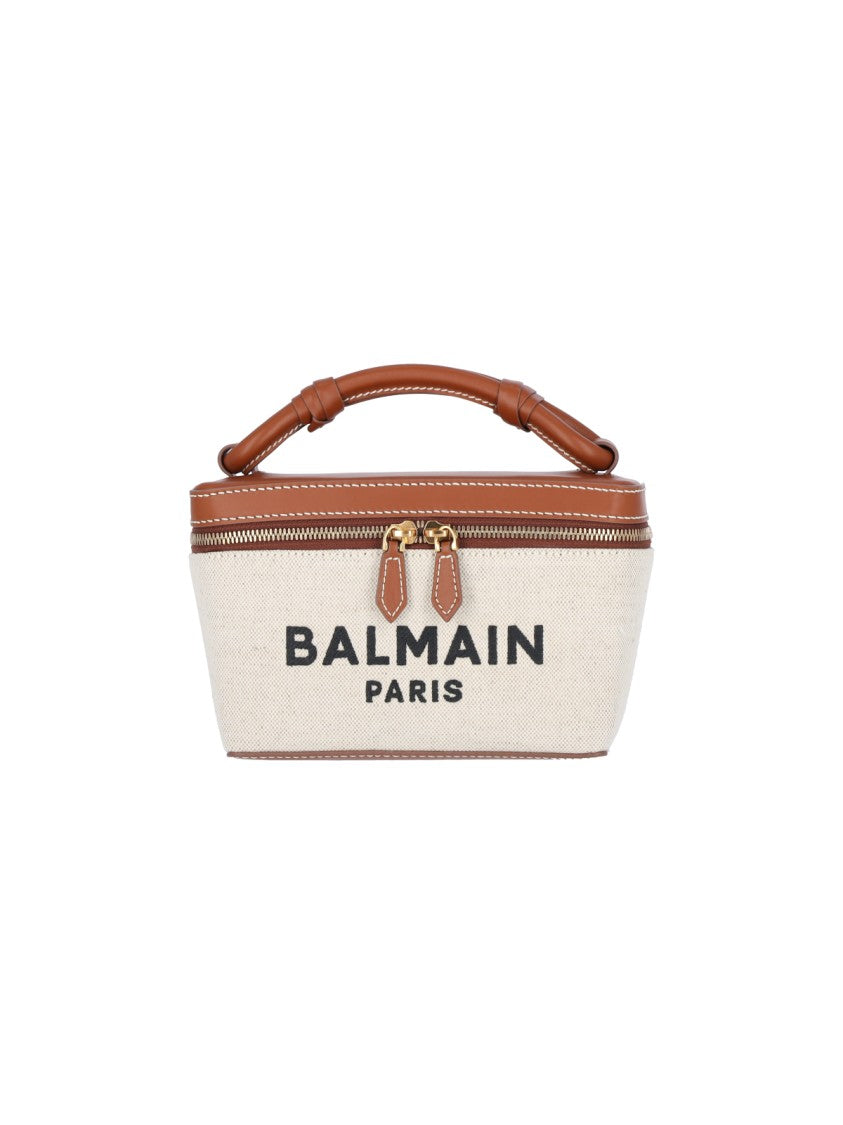 Balmain Structured Canvas Bag With Leather Handle And Logo