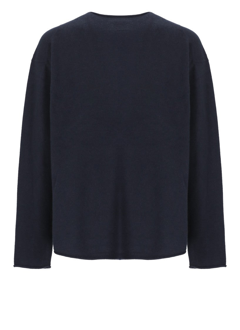 Guest In Residence Blue Minimalist Hemless Edges Cashmere Sweater