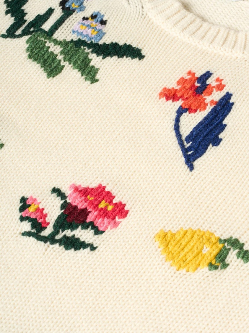 Malo Cream Floral Embroidered Cashmere Sweater