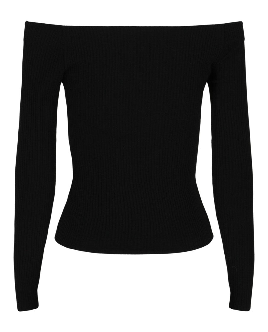 Valentino Off-The-Shoulder Ribbed Knit Sweater