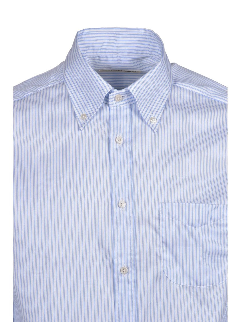 Deuxieme White/Sky Blue Striped Cotton Shirt