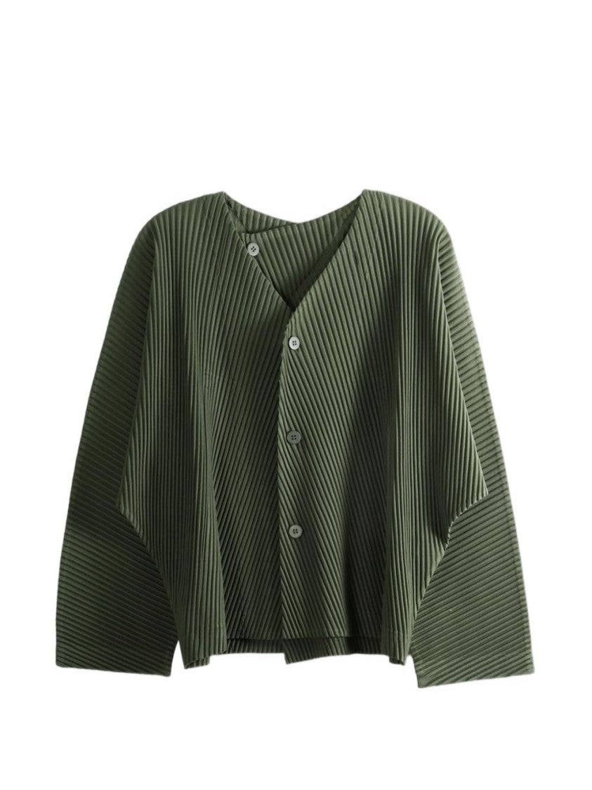 Homme Plissé Issey Miyake Pleated Asymmetrical V-Neck Cropped Sleeve Jacket