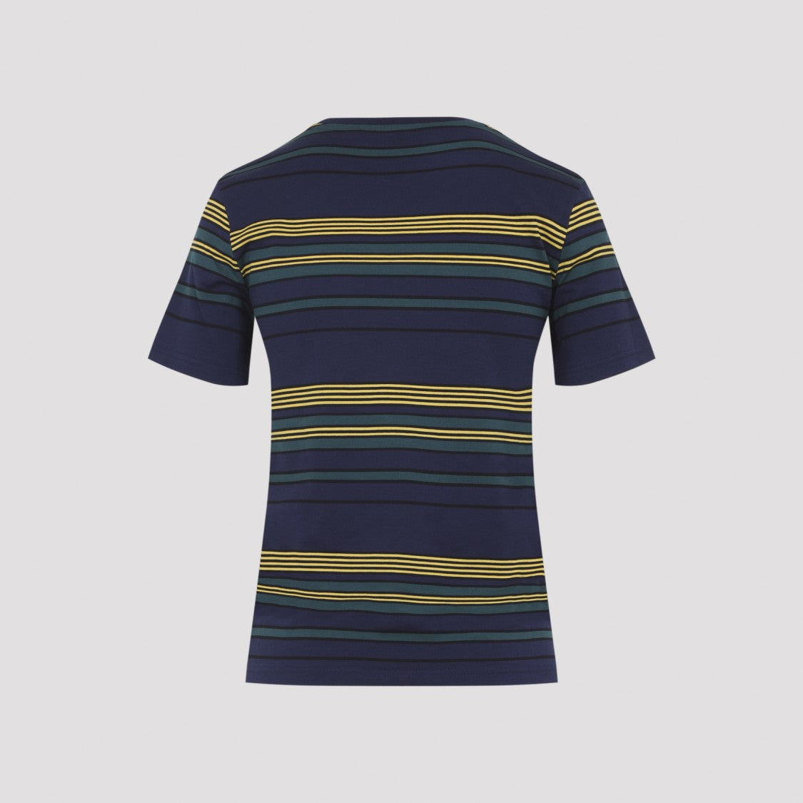 Miu Miu Horizontal Striped Cotton T-Shirt With Subtle Logo Detail