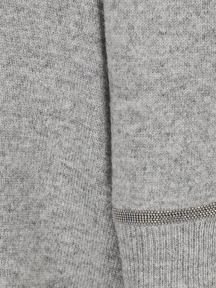 Fabiana Filippi Knit Top With Draped Scarf Detail In Heather Grey