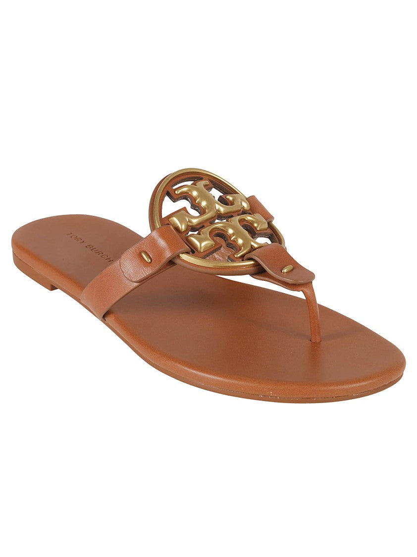 Tory Burch Brown Leather Sandals With Chain Detail