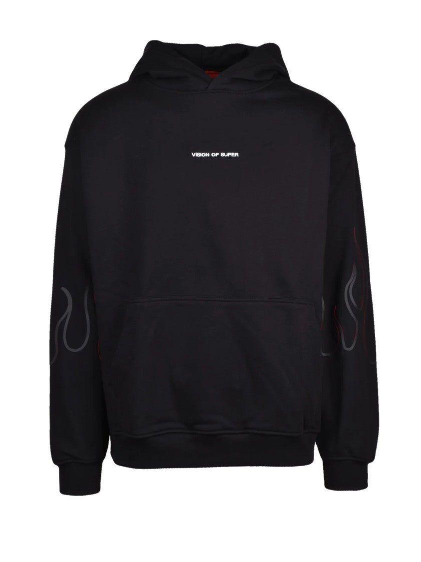 Vision Of Super Black Relaxed Fit Flame Graphic Cotton Hoodie