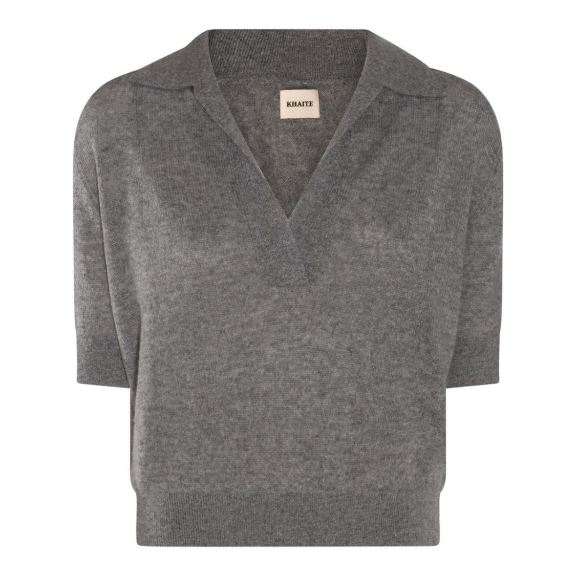Khaite Warm Grey Cashmere Polo Shirt