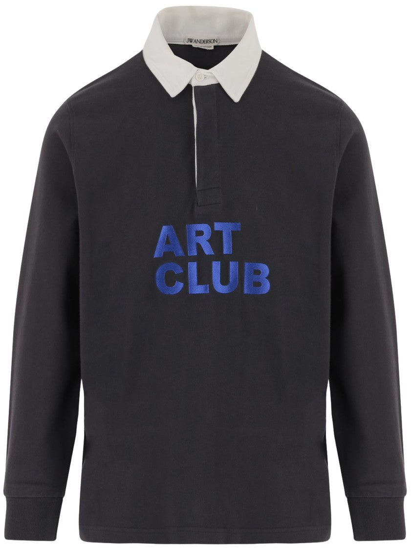 J. W. Anderson Navy Long-Sleeved Polo Shirt With Contrasting White Collar