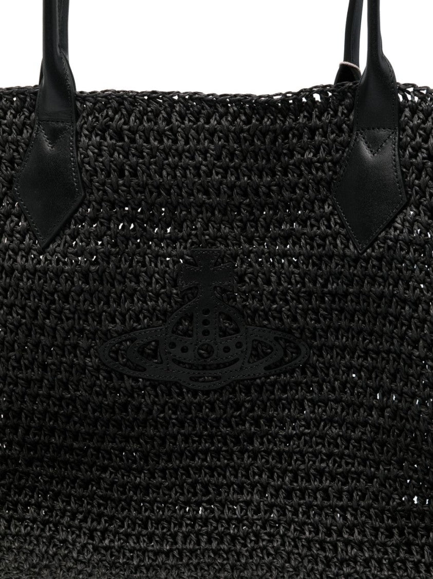 Vivienne Westwood Spacious Black Woven Tote Bag With Embossed Logo
