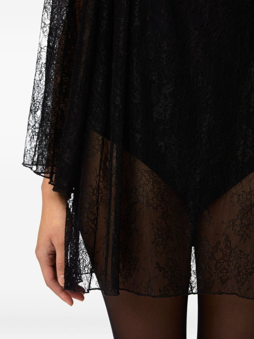 Nina Ricci Bodysuit With Floral Lace Cape And V-Neckline