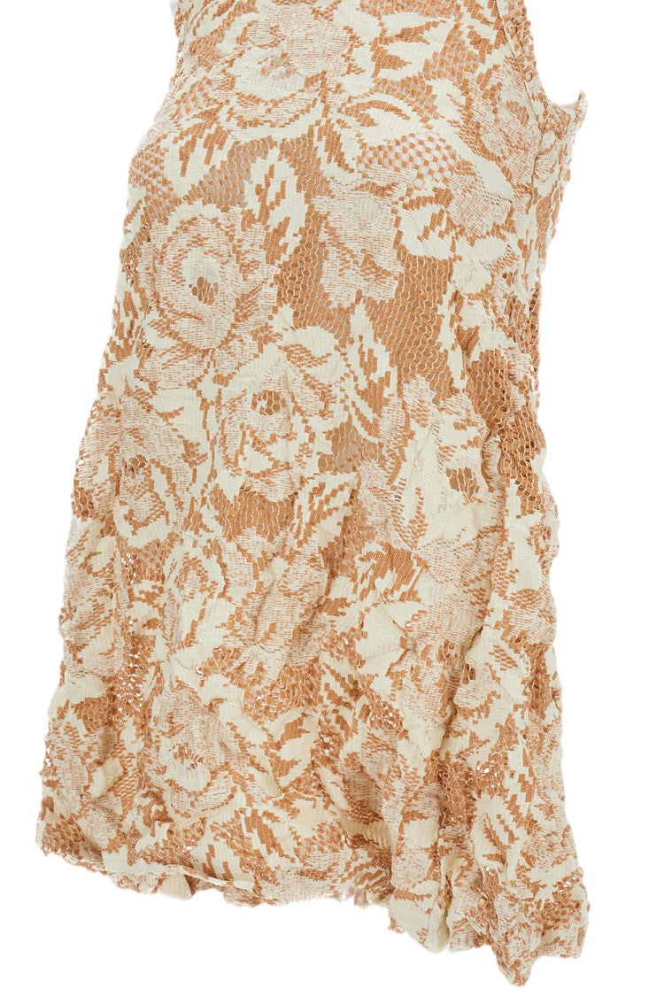 Comme Des Garçons Beige Shirred Floral Embroidered Tank Top