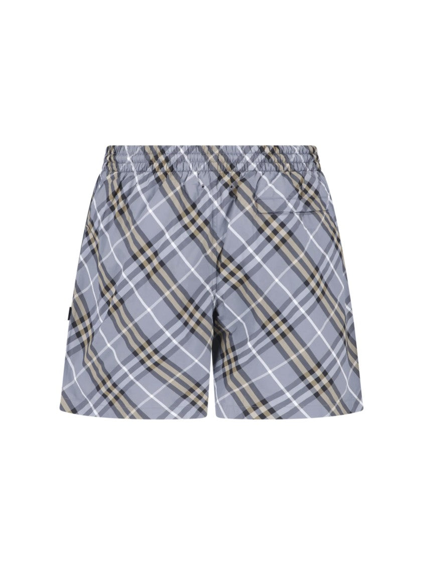 Burberry Blue Check Drawstring Straight Swim Shorts