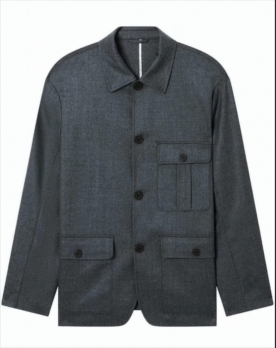 Emporio Armani Wool Twill Jacket With Structured Shirt Collar