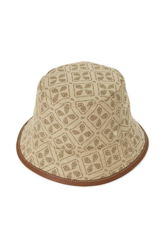 Helen Kaminski Beige Bucket Hat With Geometric And Leaf Pattern