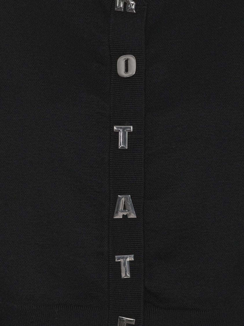 Rotate Cropped Black Sweater With Padded Shoulders And Button Embellishments