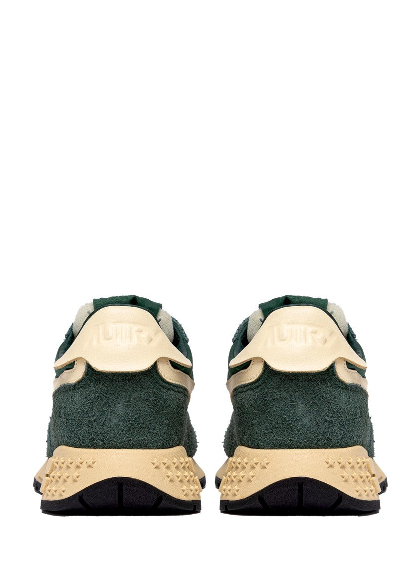 Autry Retro-Inspired Green Sneakers With Crackled Leather Inserts