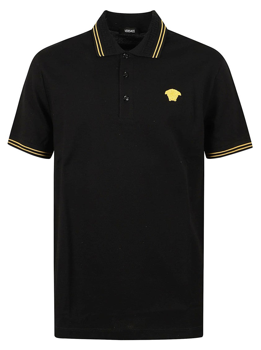Versace Medusa Polo Shirt In Black Cotton Piqué