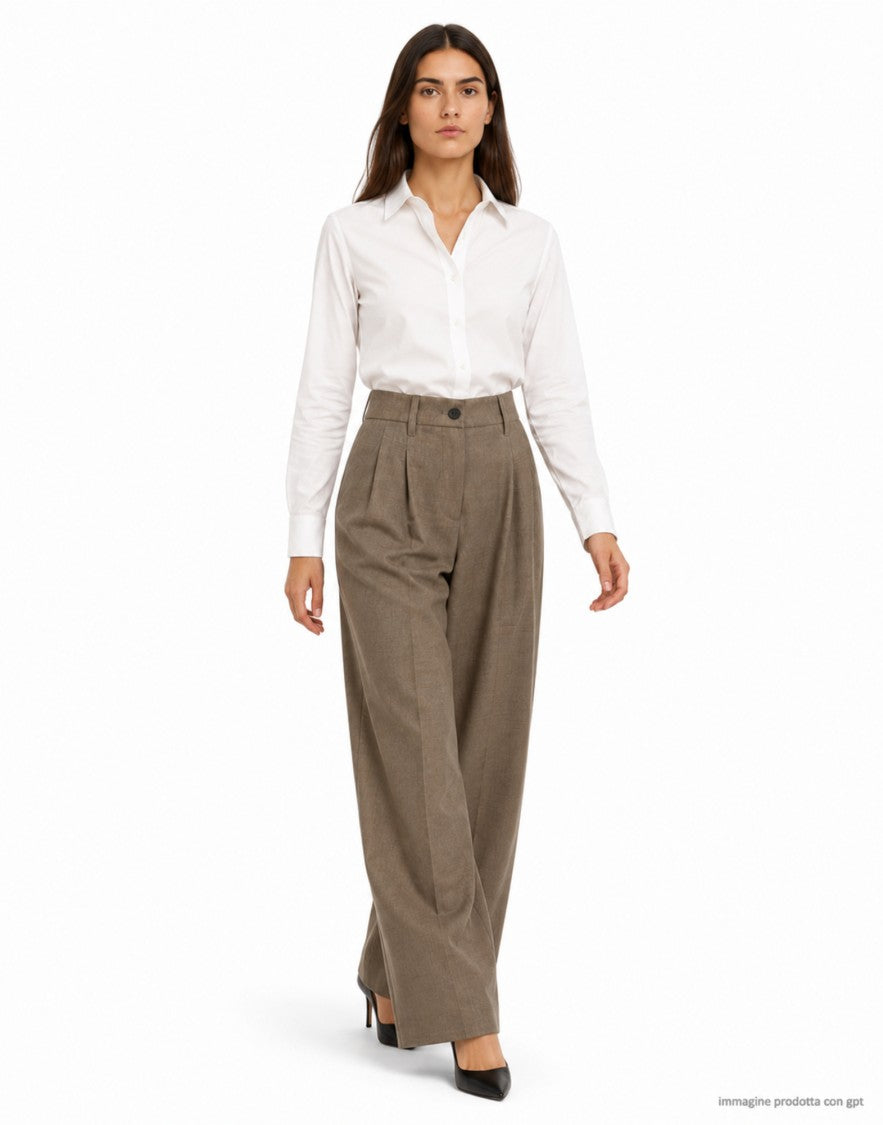 Nine In The Morning Orzo Petra High-Waisted Pleated Wool Wide-Leg Pants