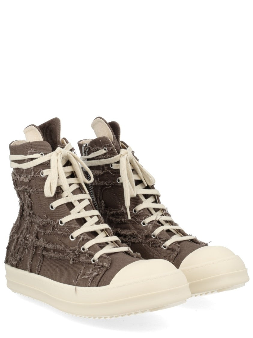 Drkshdw By Rick Owens Patchwork Denim High-Top Side Zipper Sneakers