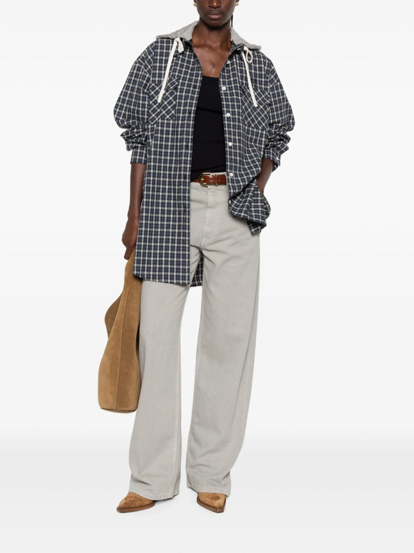 Miu Miu Checkered Pattern Contrasting Hood Shirt