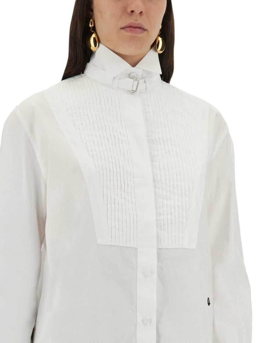 Alexander Mcqueen Structured White Tuxedo Shirt With Pleated Front Panel