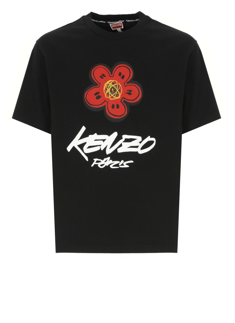 Kenzo Boke Flower Graphic Print Black Cotton T-Shirt