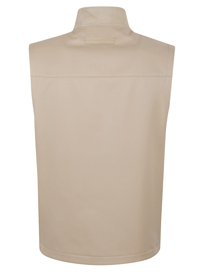 Zegna Sleeveless High Stand Collar Jacket With Button Closure