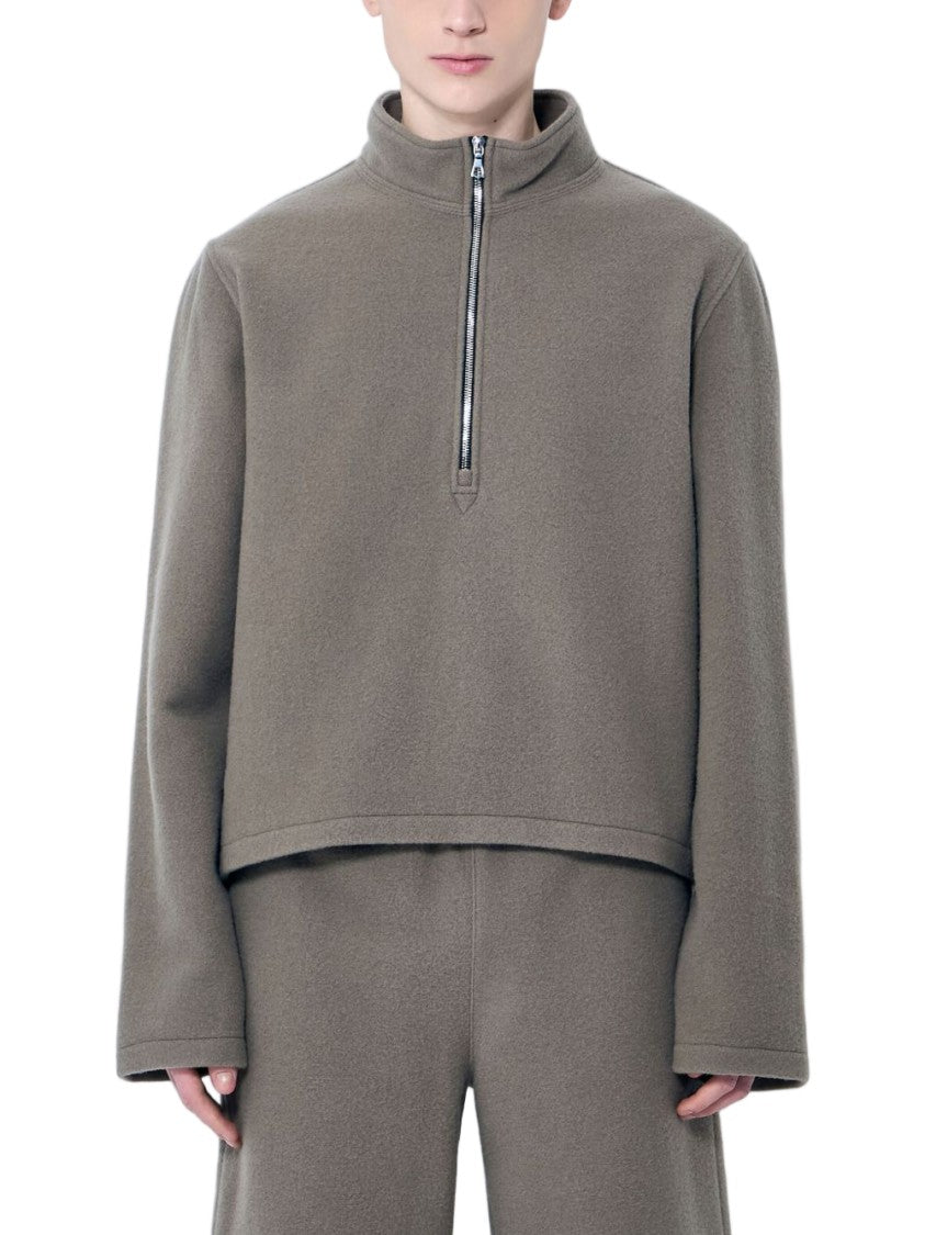 Rier Brown Boxy Cropped Half-Zip High-Collar Jacket