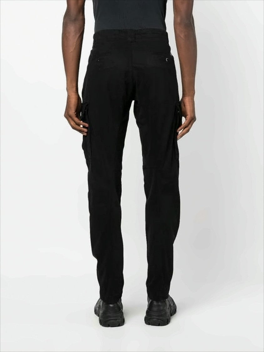 C.P. Company Streamlined Black Cargo Pants With Functional Pockets And Logo Detail
