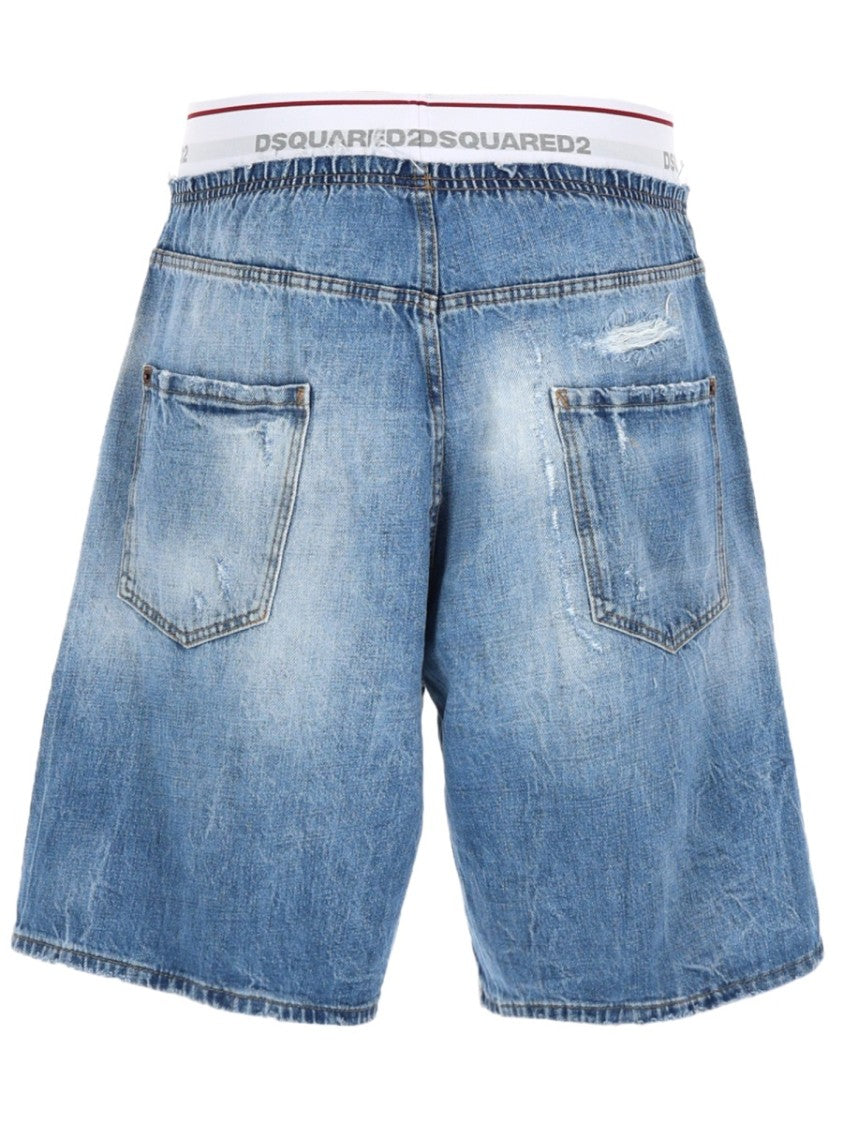 Dsquared2 Surfer Light Blue Distressed Shorts