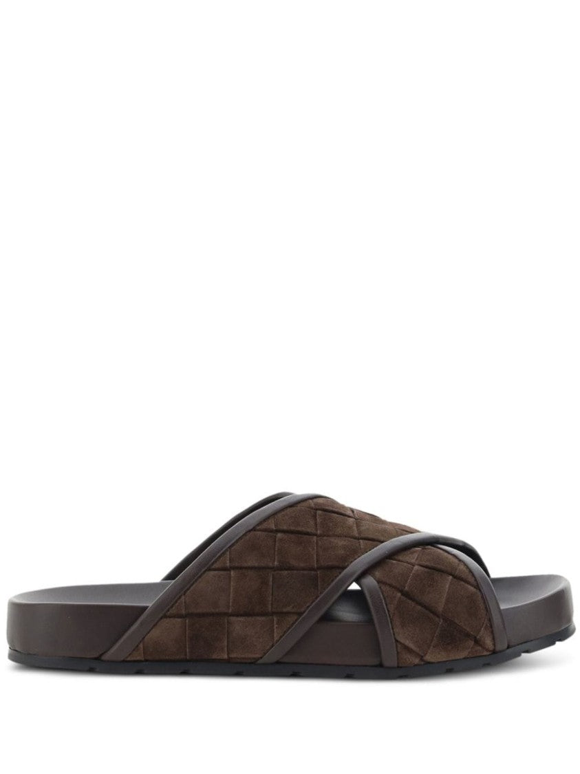 Bottega Veneta Brown Calf Leather-Rubber Sandals