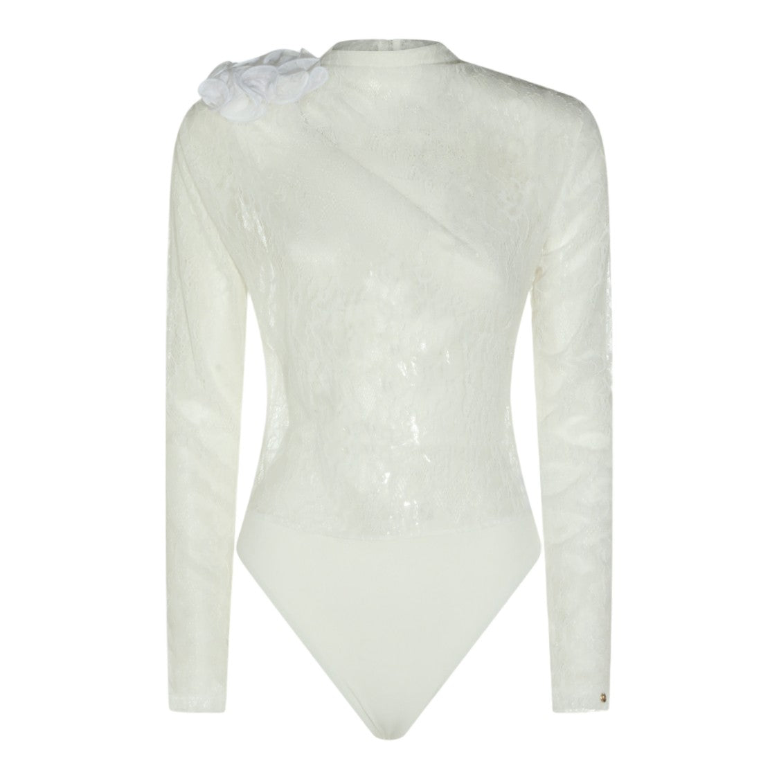 Nissa Long-Sleeved Bodysuit With Floral Lace Overlay And Elegant Embellishment