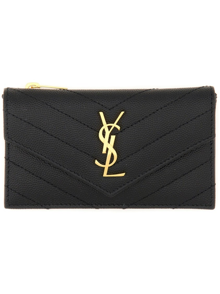 Saint Laurent Cassandre Chevron-Quilted Card Holder