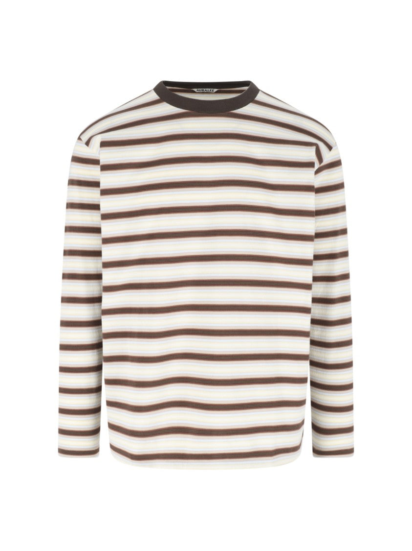 Auralee Multicolor Striped Long-Sleeve Cotton T-Shirt