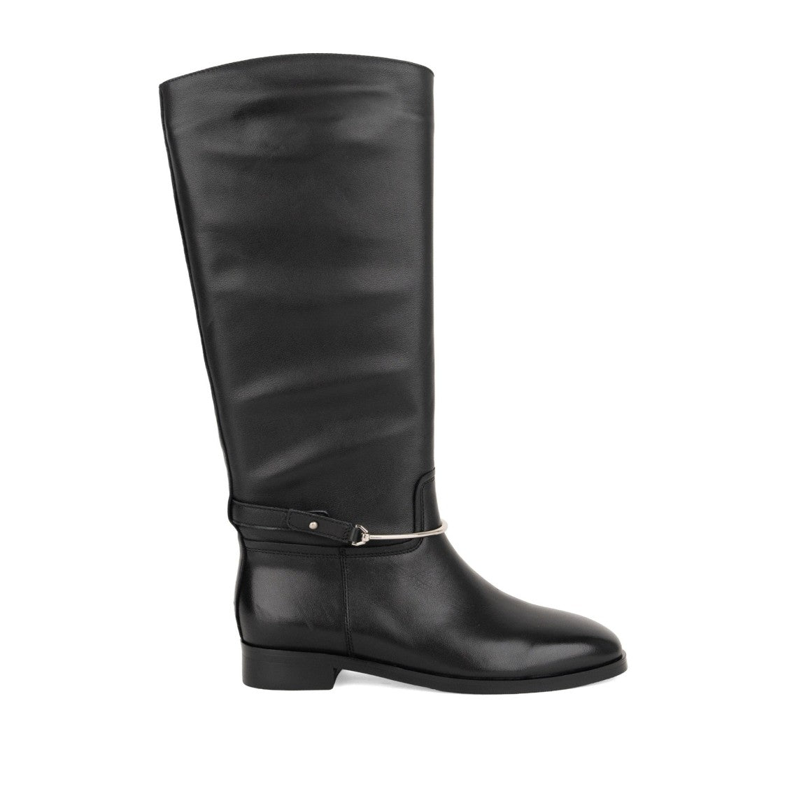 Linda Baumann Black Polished Finish Ankle Strap Tall Leather Riding Boots