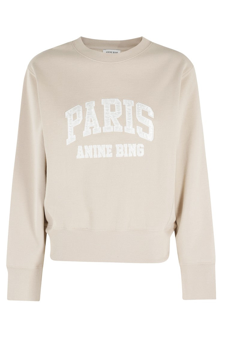 Anine Bing Beige Harry Shrunken Paris Front-Logo Cotton Sweatshirt