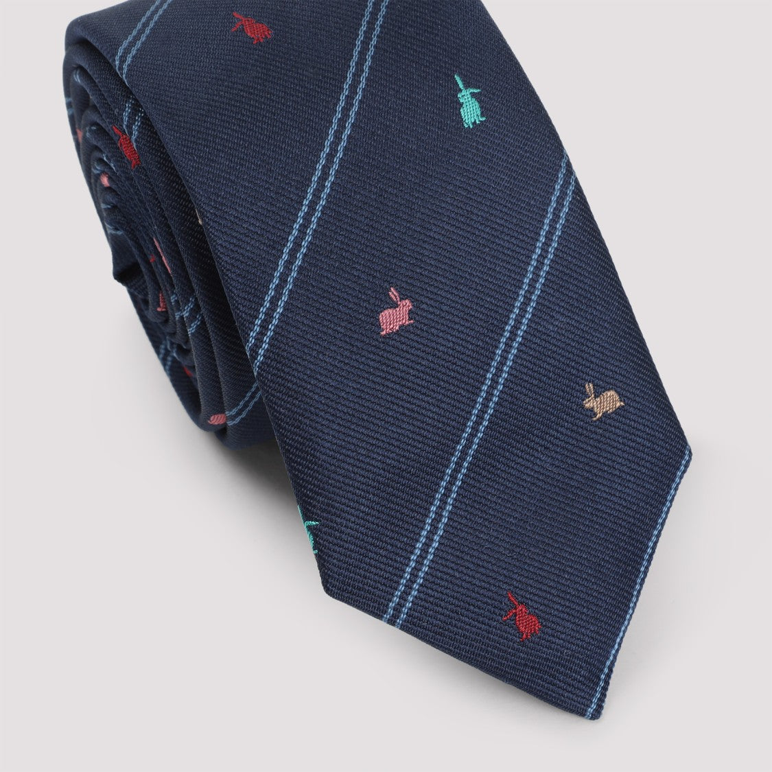 Paul Smith Navy Silk Tie With Playful Animal Embroidery