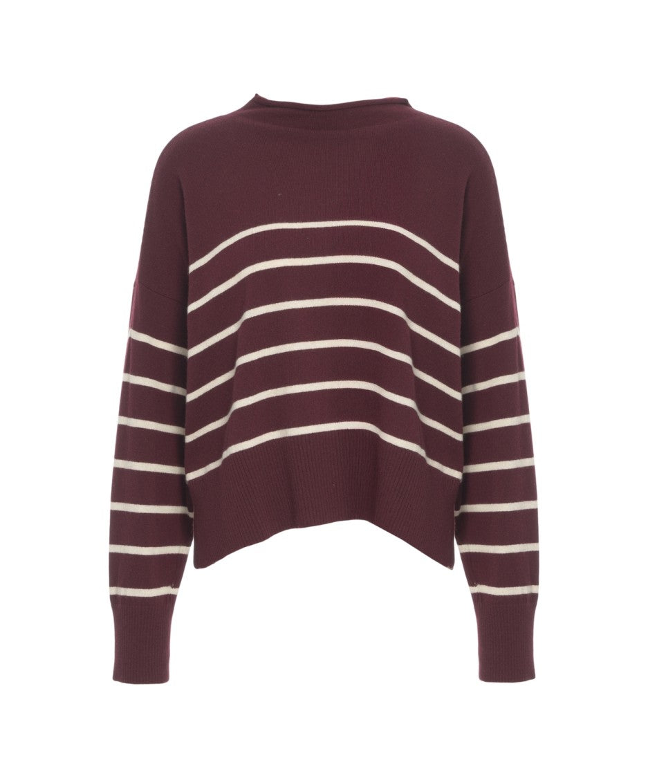 8Pm Burgundy Striped Pullover With Relaxed Oversized Fit